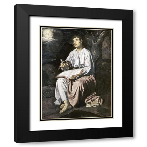 St. John On The Island of Patmos Black Modern Wood Framed Art Print with Double Matting by Velazquez, Diego