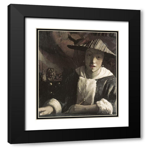 Girl with a Flute Black Modern Wood Framed Art Print with Double Matting by Vermeer, Johannes