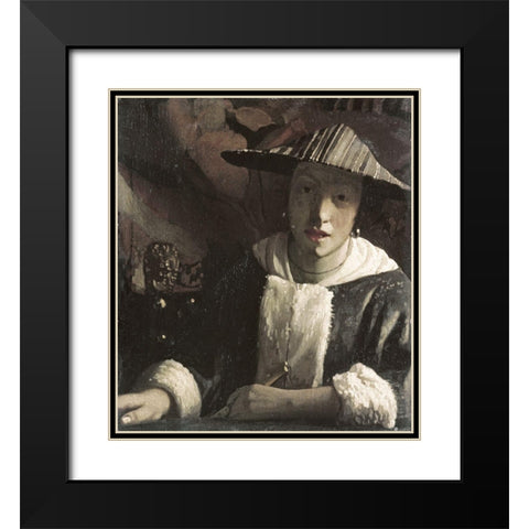 Girl with a Flute Black Modern Wood Framed Art Print with Double Matting by Vermeer, Johannes