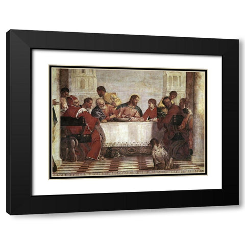 Dinner In The House of Levi - Detail Black Modern Wood Framed Art Print with Double Matting by Veronese, Paolo