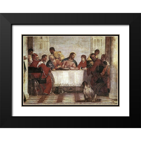 Dinner In The House of Levi - Detail Black Modern Wood Framed Art Print with Double Matting by Veronese, Paolo