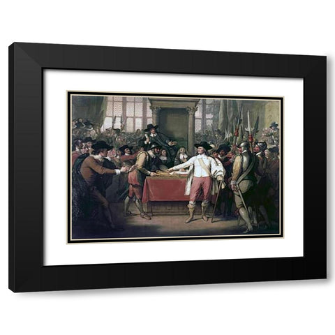 Cromwell Dissolving The Long Parliament Black Modern Wood Framed Art Print with Double Matting by West, Benjamin