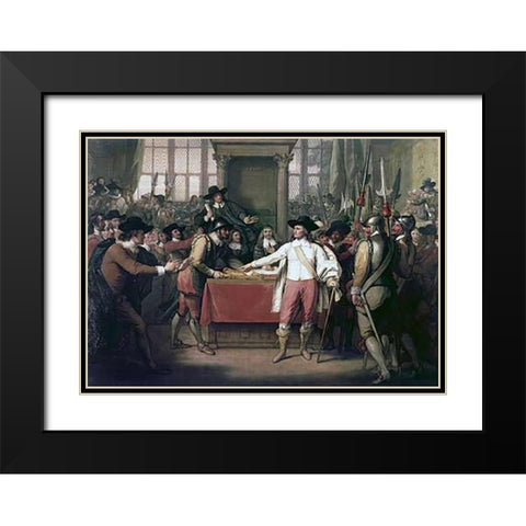 Cromwell Dissolving The Long Parliament Black Modern Wood Framed Art Print with Double Matting by West, Benjamin