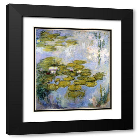 Nympheas - Water Lilies Black Modern Wood Framed Art Print with Double Matting by Monet, Claude