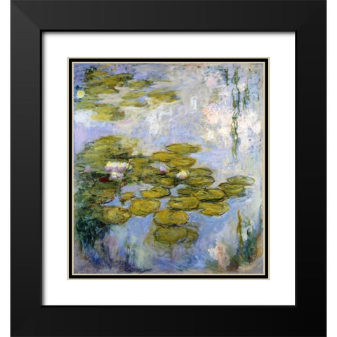 Nympheas - Water Lilies Black Modern Wood Framed Art Print with Double Matting by Monet, Claude