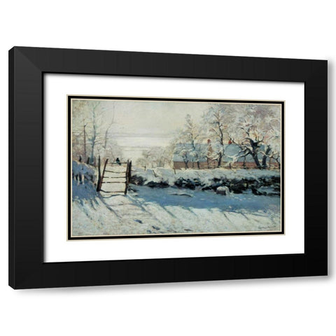 The Magpie Black Modern Wood Framed Art Print with Double Matting by Monet, Claude