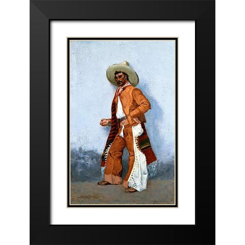 A Vaquero Black Modern Wood Framed Art Print with Double Matting by Remington, Frederic