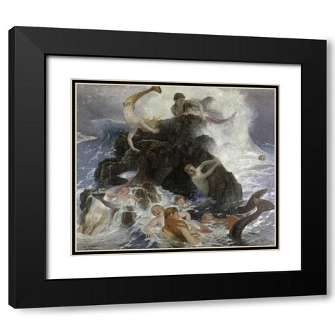 Mermaids at Play Black Modern Wood Framed Art Print with Double Matting by Bocklin, Arnold