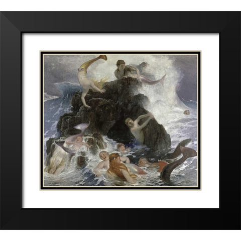 Mermaids at Play Black Modern Wood Framed Art Print with Double Matting by Bocklin, Arnold