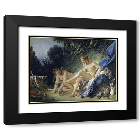 Diana Leaving the Bath Black Modern Wood Framed Art Print with Double Matting by Boucher, Francois