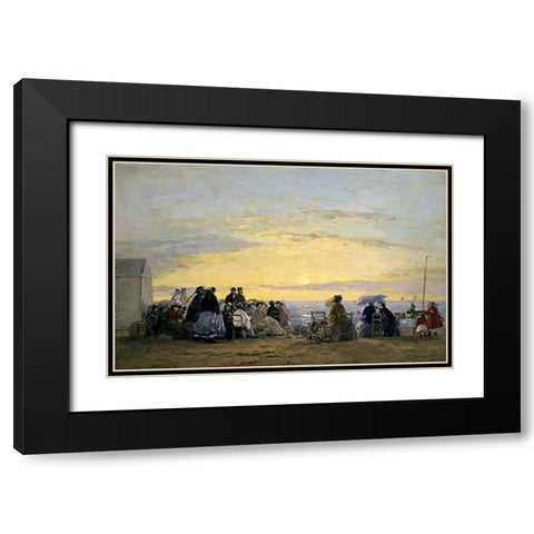 On the Beach, Sunset Black Modern Wood Framed Art Print with Double Matting by Boudin, Eugene