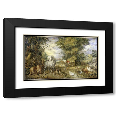 The Animals Approaching the Ark Black Modern Wood Framed Art Print with Double Matting by Jan Brueghel the Elder