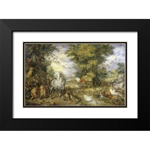 The Animals Approaching the Ark Black Modern Wood Framed Art Print with Double Matting by Jan Brueghel the Elder