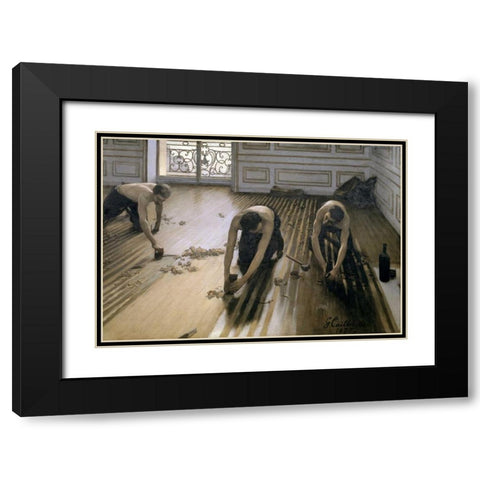 The Floor Scrapers Black Modern Wood Framed Art Print with Double Matting by Caillebotte, Gustave
