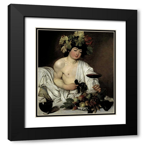 Bacchus Black Modern Wood Framed Art Print with Double Matting by Caravaggio