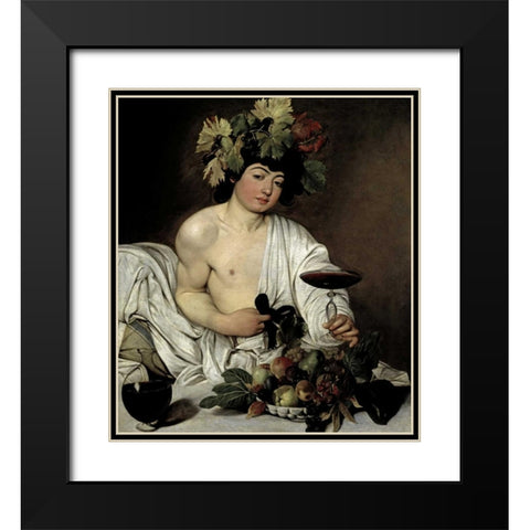 Bacchus Black Modern Wood Framed Art Print with Double Matting by Caravaggio