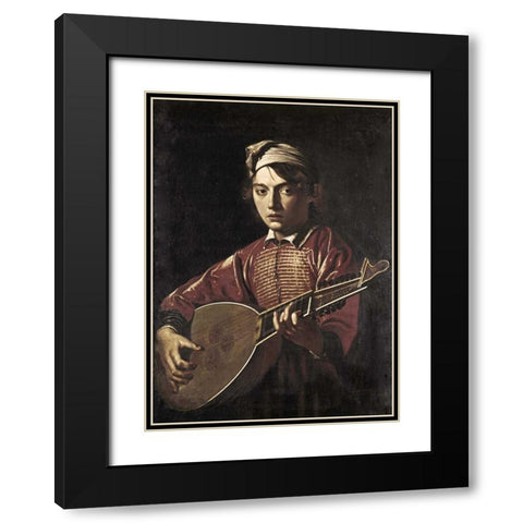 The Lute Player Black Modern Wood Framed Art Print with Double Matting by Caravaggio