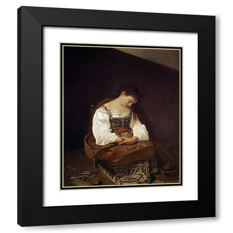 The Repentant Magdalene Black Modern Wood Framed Art Print with Double Matting by Caravaggio