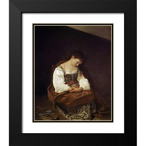 The Repentant Magdalene Black Modern Wood Framed Art Print with Double Matting by Caravaggio