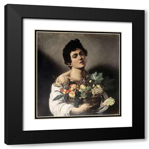 Young Boy with Basketful of Fruit Black Modern Wood Framed Art Print with Double Matting by Caravaggio