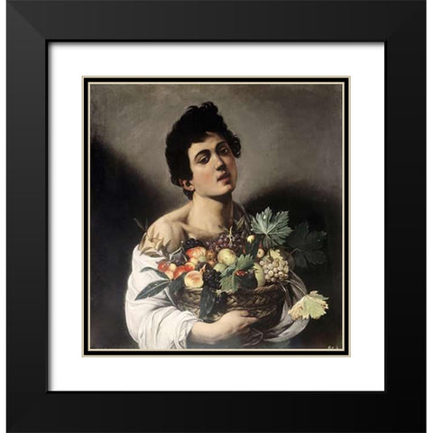 Young Boy with Basketful of Fruit Black Modern Wood Framed Art Print with Double Matting by Caravaggio