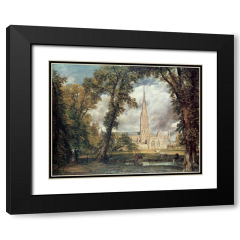 Salisbury Cathedral Black Modern Wood Framed Art Print with Double Matting by Constable, John
