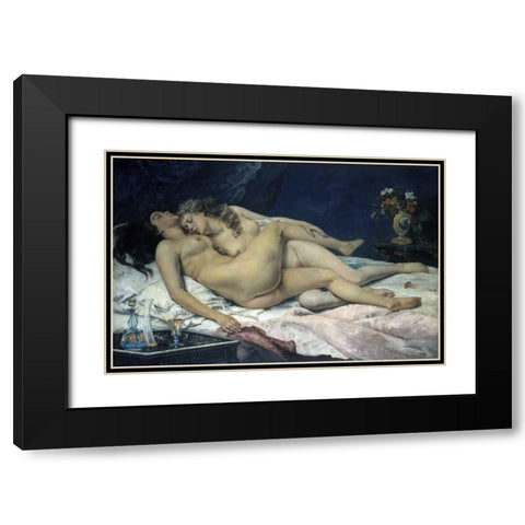 Sleep Black Modern Wood Framed Art Print with Double Matting by Courbet, Gustave