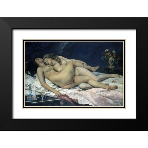 Sleep Black Modern Wood Framed Art Print with Double Matting by Courbet, Gustave