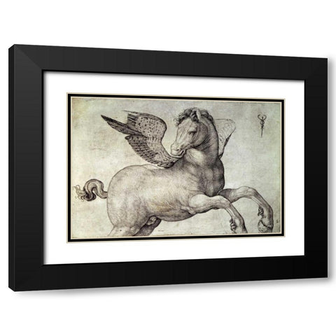 Pegasus Black Modern Wood Framed Art Print with Double Matting by De Barbari, Jacopo