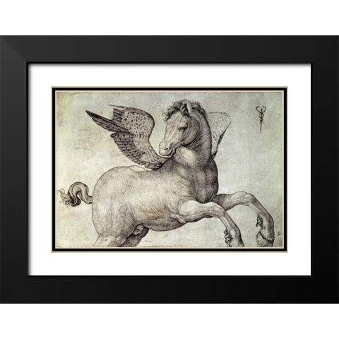 Pegasus Black Modern Wood Framed Art Print with Double Matting by De Barbari, Jacopo
