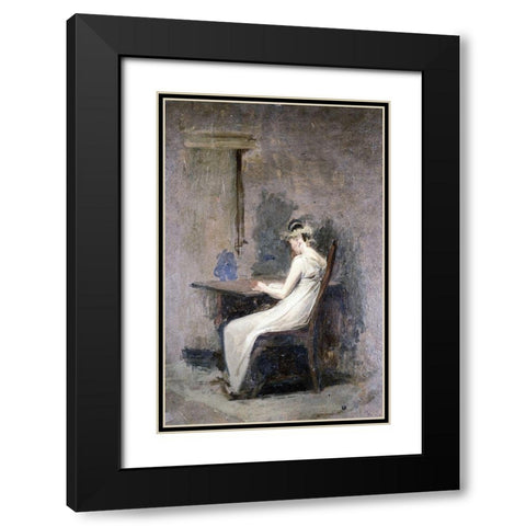 Woman Reading Black Modern Wood Framed Art Print with Double Matting by Eakins, Thomas