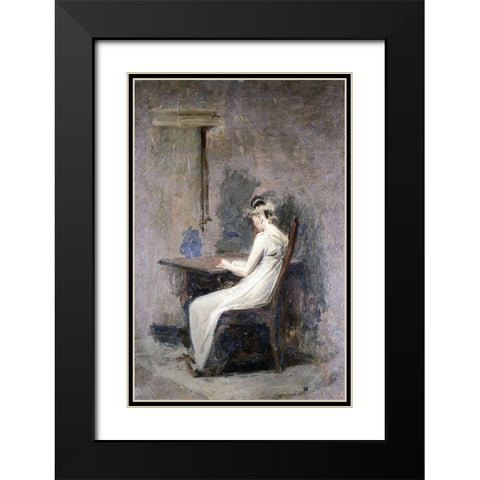 Woman Reading Black Modern Wood Framed Art Print with Double Matting by Eakins, Thomas