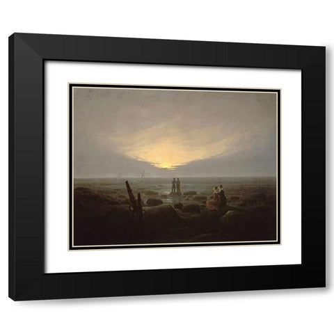 Moonrise Over the Sea Black Modern Wood Framed Art Print with Double Matting by Friedrich, Caspar David