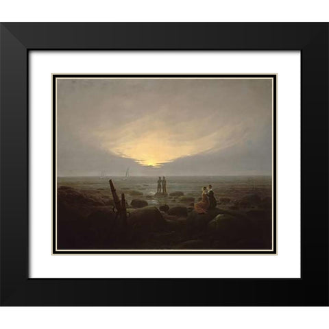 Moonrise Over the Sea Black Modern Wood Framed Art Print with Double Matting by Friedrich, Caspar David