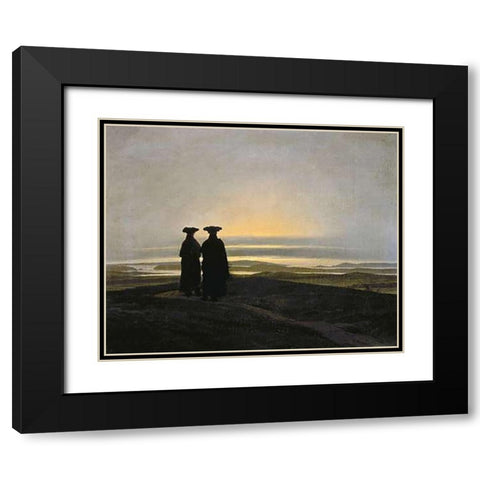 Sunset (Brothers) Black Modern Wood Framed Art Print with Double Matting by Friedrich, Caspar David