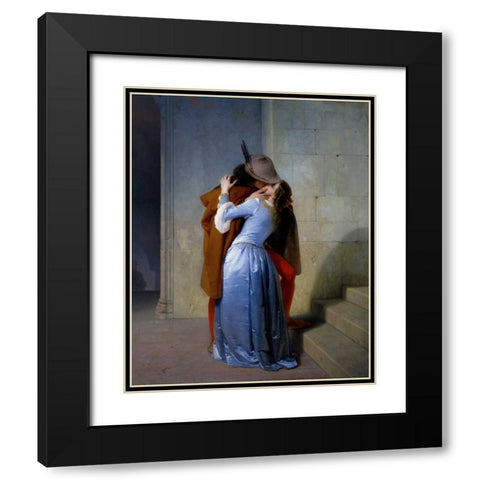 The Kiss Black Modern Wood Framed Art Print with Double Matting by Hayez, Francesco