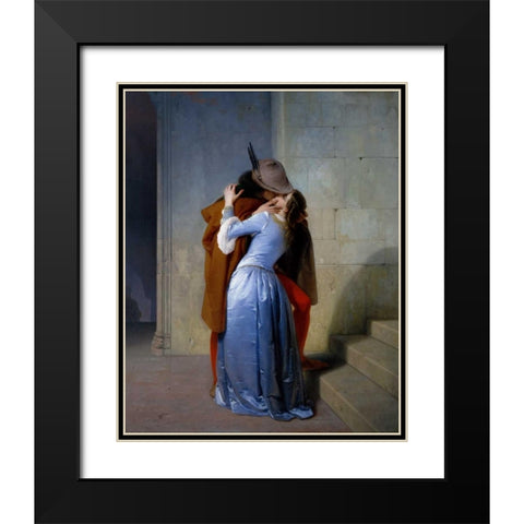 The Kiss Black Modern Wood Framed Art Print with Double Matting by Hayez, Francesco