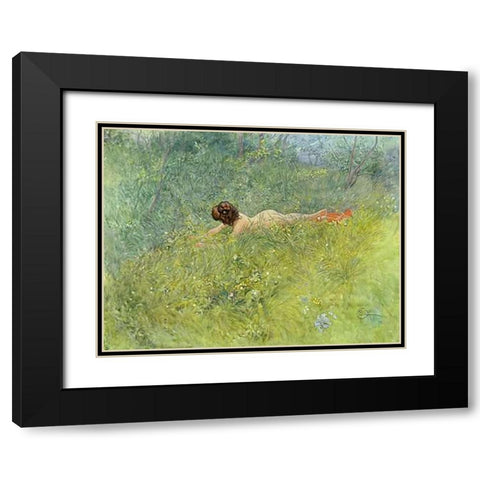 On The Grass Black Modern Wood Framed Art Print with Double Matting by Larsson, Carl