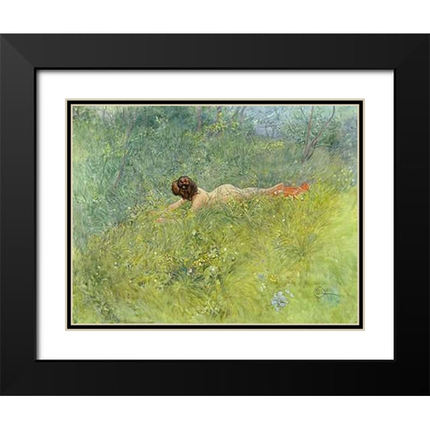 On The Grass Black Modern Wood Framed Art Print with Double Matting by Larsson, Carl