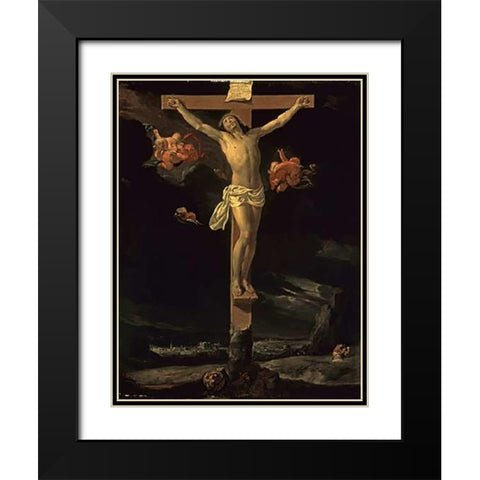 The Crucifixion Black Modern Wood Framed Art Print with Double Matting by Le Brun, Charles