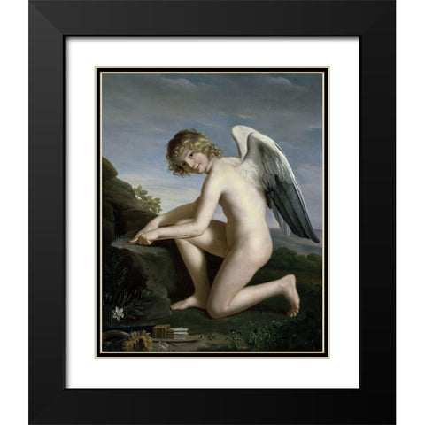 Cupid Sharpening his Arrows Black Modern Wood Framed Art Print with Double Matting by Lefebvre, Jules Joseph