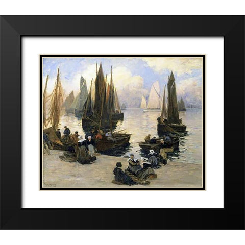 Port Breton Black Modern Wood Framed Art Print with Double Matting by Legout-Gerard, Fernand