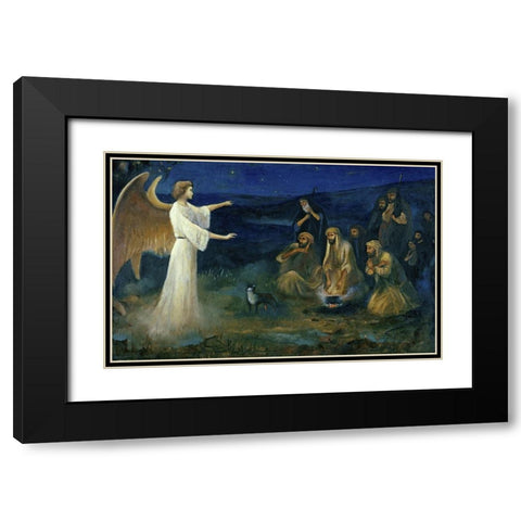 Angel Announcing the Birth of Christ to Shepherds Black Modern Wood Framed Art Print with Double Matting by Leinweber, Robert