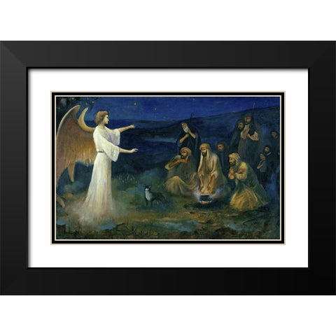Angel Announcing the Birth of Christ to Shepherds Black Modern Wood Framed Art Print with Double Matting by Leinweber, Robert