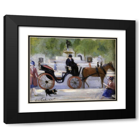 Central Park Carriage Black Modern Wood Framed Art Print with Double Matting by Luks, George Benjamin