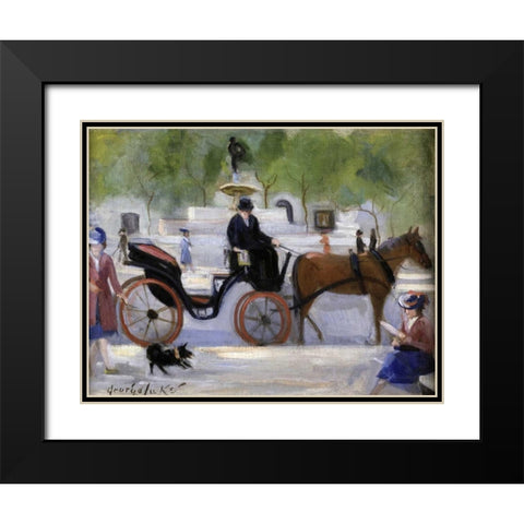 Central Park Carriage Black Modern Wood Framed Art Print with Double Matting by Luks, George Benjamin