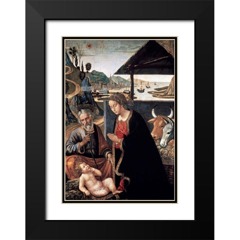 Adoration of the Infant Jesus Black Modern Wood Framed Art Print with Double Matting by Mainardi, Sebastiano