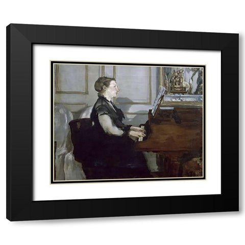 Madame Manet au Piano Black Modern Wood Framed Art Print with Double Matting by Manet, Edouard