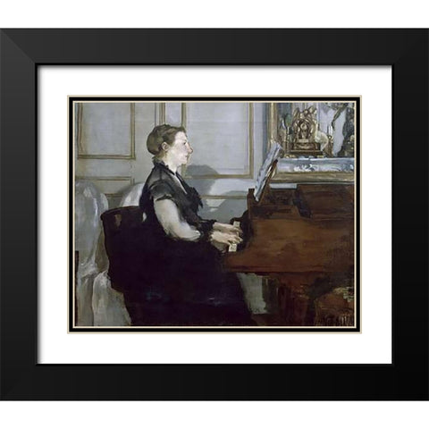 Madame Manet au Piano Black Modern Wood Framed Art Print with Double Matting by Manet, Edouard