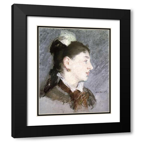 The Young Woman with a Wing Collar, Profile (La jeune fille au col casse) Black Modern Wood Framed Art Print with Double Matting by Manet, Edouard